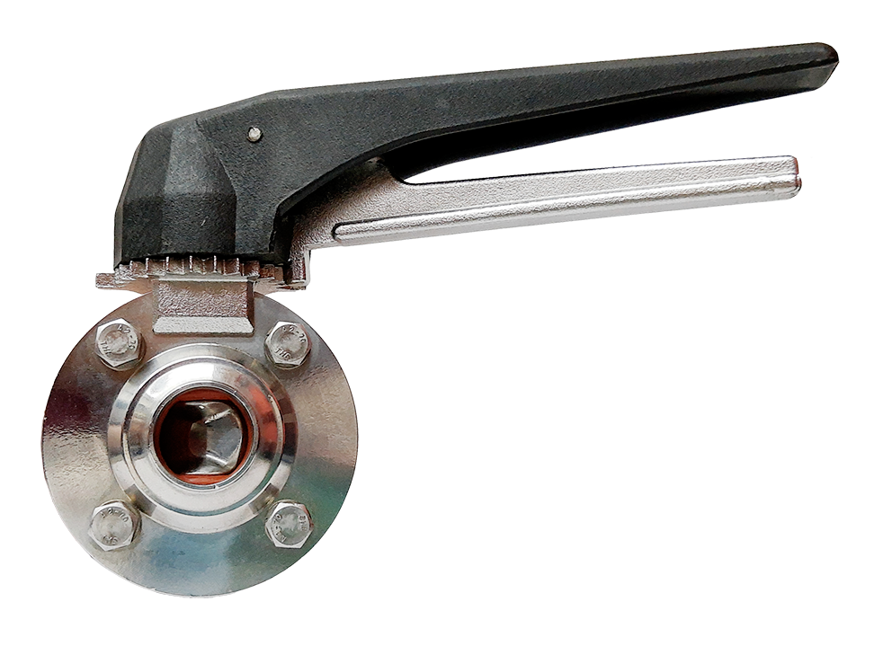 VÁLVULA BORBOLETA INOX 304 4 SOLDÁVEL COM CATRACA AZUL J VALVE IMPORTADA