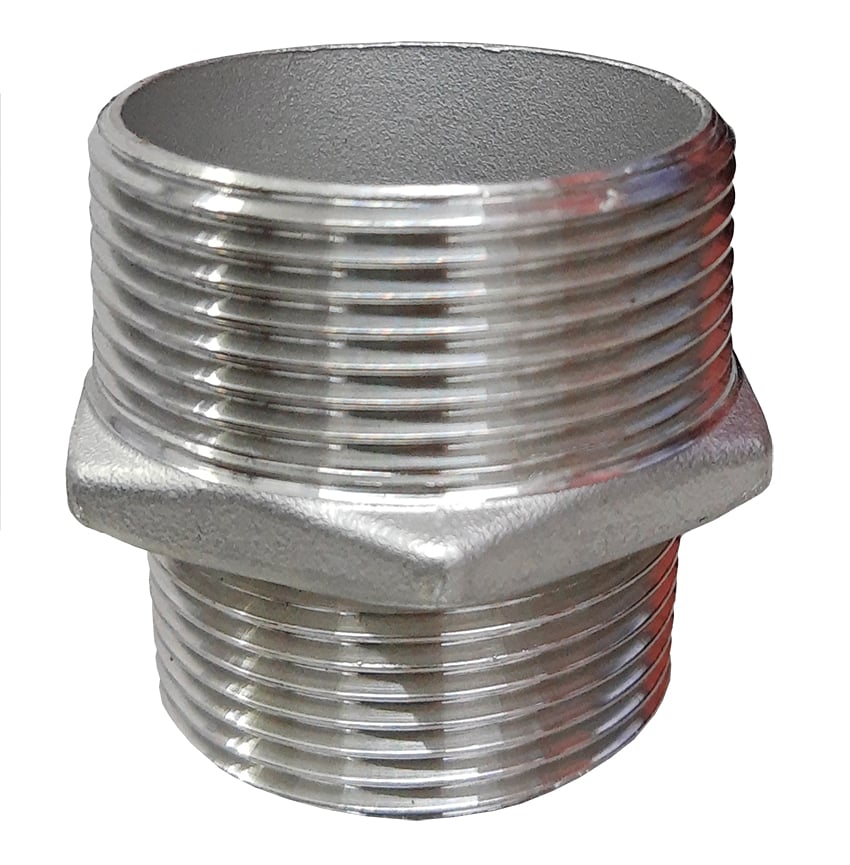 NIPLE REDUÇÃO SEXTAVADO INOX 304 - 1 X 3/4 POLEGADAS