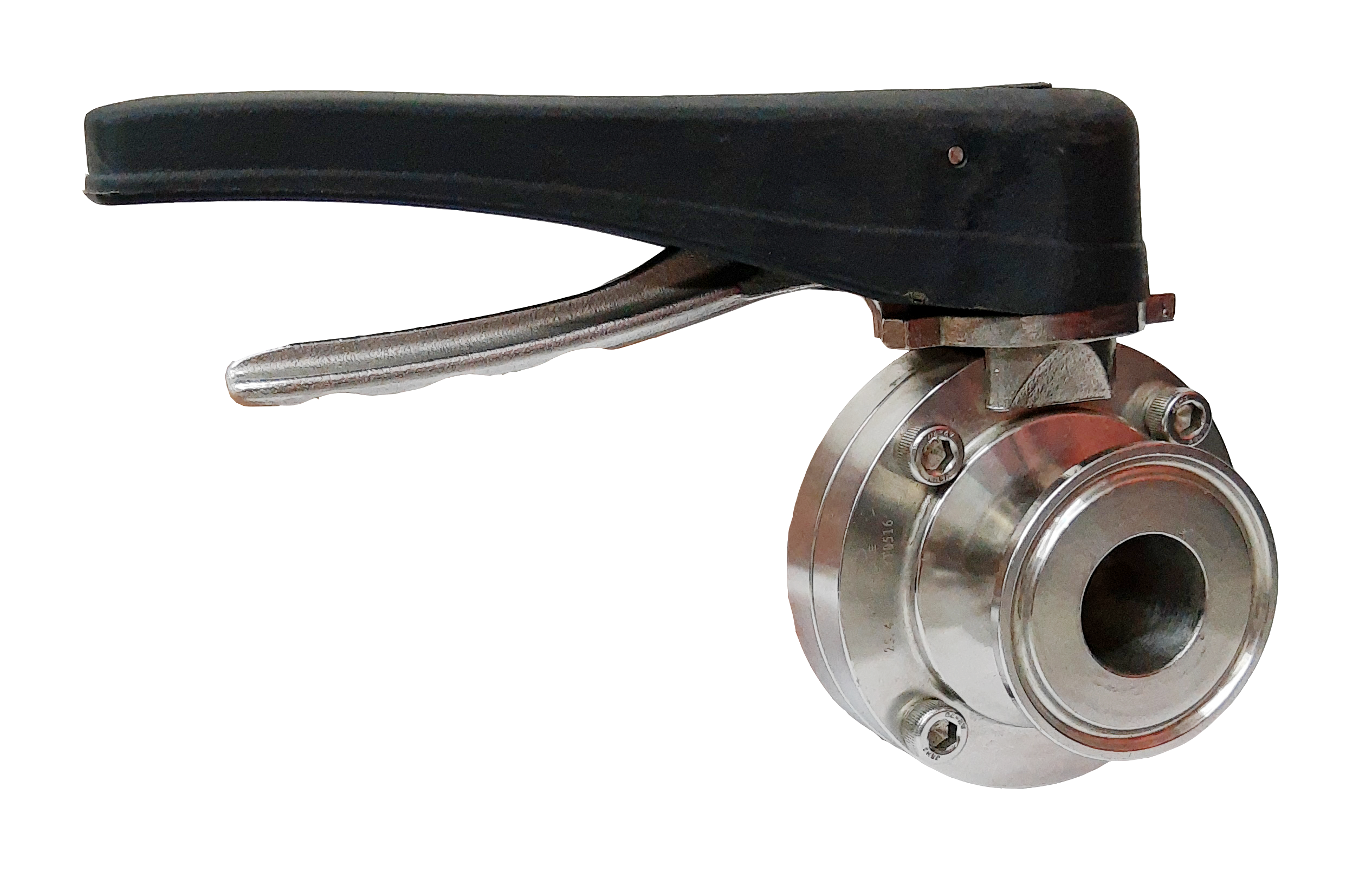 VÁLVULA BORBOLETA SANITÁRIA INOX 304 1 POLEGADA 2TC CATRACA PRETA (HID)
