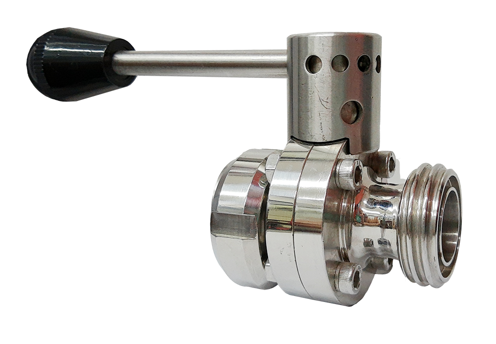 VÁLVULA BORBOLETA INOX 304 1 MNP SMS RETRÁTIL PRETA IMPORTADA