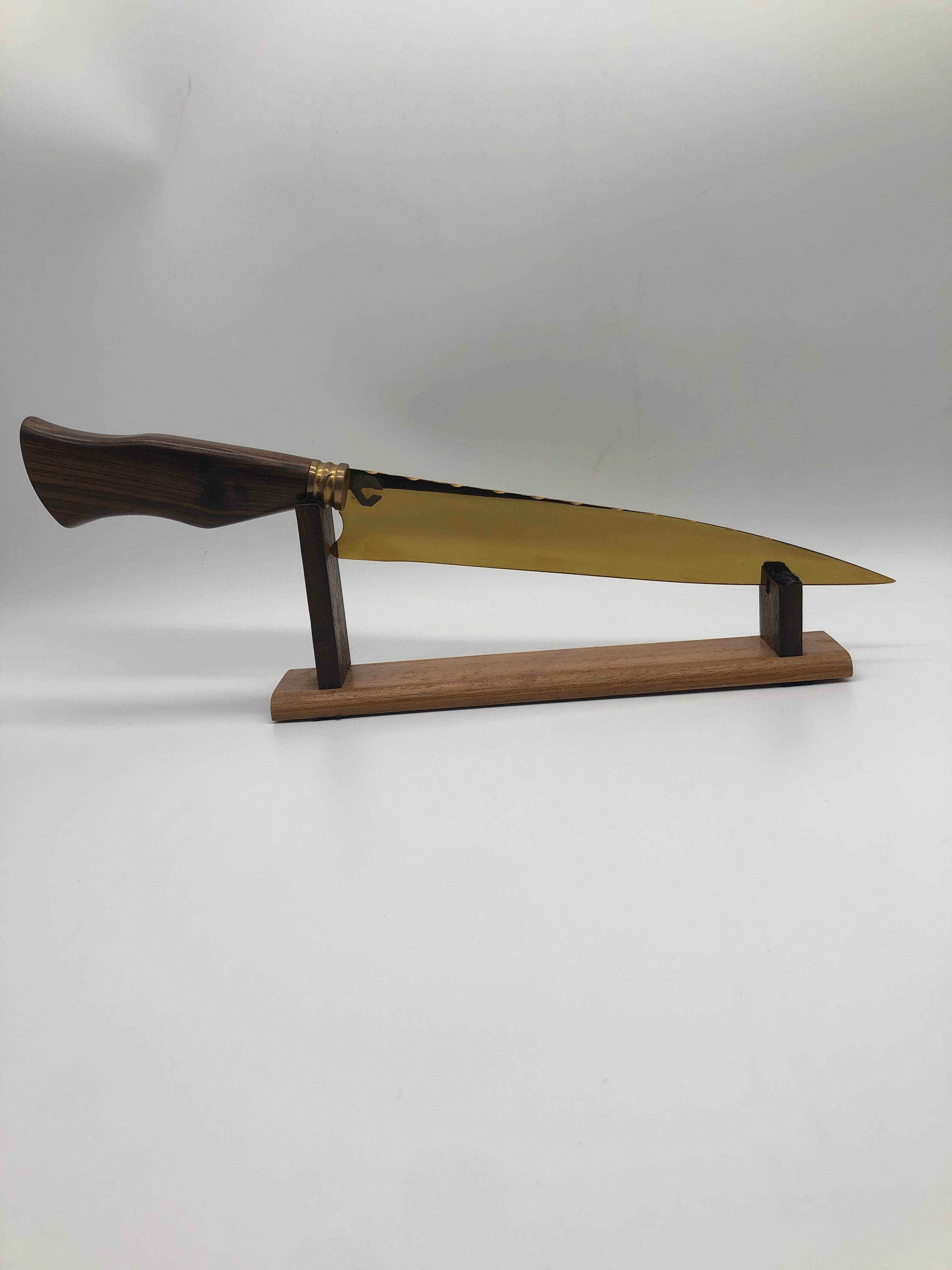 Faca Peixeira AISI 420 Dourada 10 com Bainha de Couro